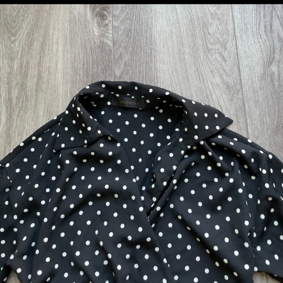 STORETS BLACK & WHITE POLKA DOT WRAP MINI DRESS - Picture 3 of 3